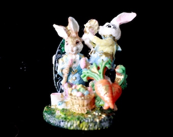 Brooch Unusual  3D Effect Vivid Bunnies Easter Garden  Hand Painted  Huge
