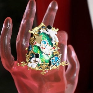Genuine Firestone Celestial  Astronauts 3D Effect Moon Unusual Massive  Cocktail Ring
