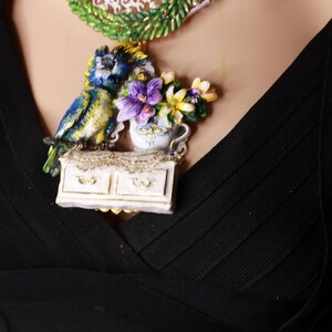 Joyería de arte Efecto 3D Adorable Loro Ventana Flor Pod Collar Colgante imagen 8