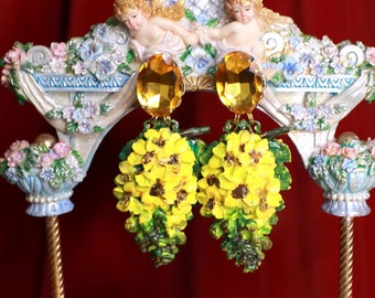 Art Nouveau Enamel  Massive Vivid Yellow Snapdragon Flower Studs Earrings