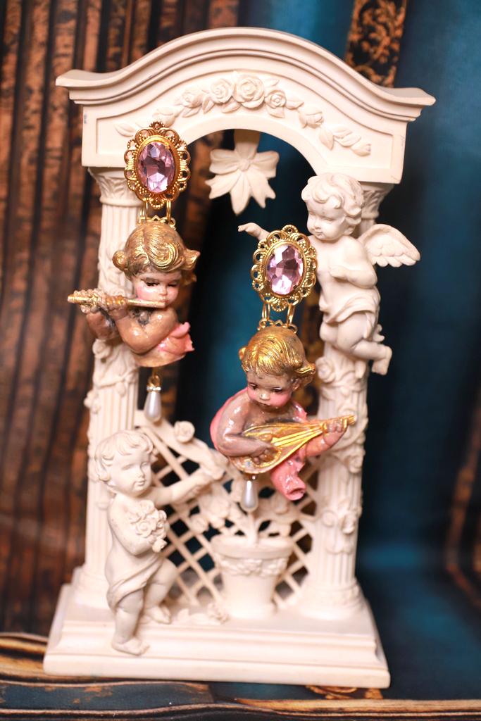 Baroque Vintage Style Gold Musical Cherubs Angels  Studs Earrings