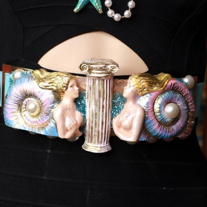 Art Jewelry Huge  Hand Painted Faced Mermaids Nautical Unusual  Wide Waist Belt