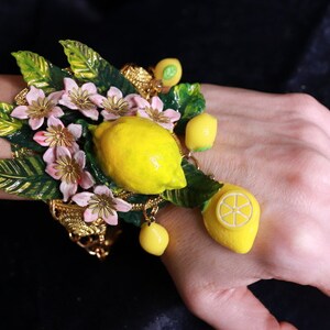 Bracelet Art Nouveau Vivid Sicilian Lemon Fruit Hand Painted