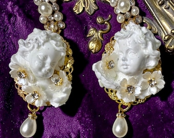 Baroque Small White Chubby  Cherubs Angels  Studs Earrings