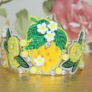 Sicilian Baroque  Lemon Fruit Crystal Applique Flower Crystal Crown Headband