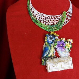 Joyería de arte Efecto 3D Adorable Loro Ventana Flor Pod Collar Colgante imagen 4