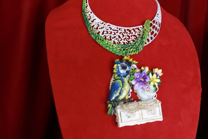 Joyería de arte Efecto 3D Adorable Loro Ventana Flor Pod Collar Colgante imagen 4
