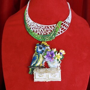 Joyería de arte Efecto 3D Adorable Loro Ventana Flor Pod Collar Colgante imagen 1