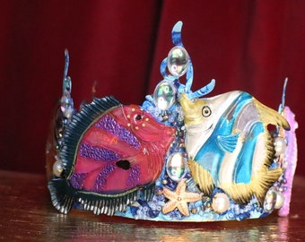 Hand Painted Fish Crown, Nautical Art Jewelry