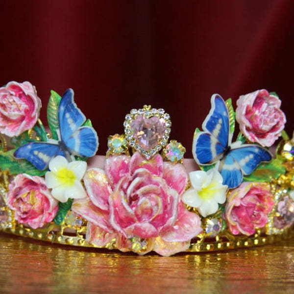 Art Nouveau Hand Painted Unusual Crystal Butterfly Pink Crystal Swarovski Headband