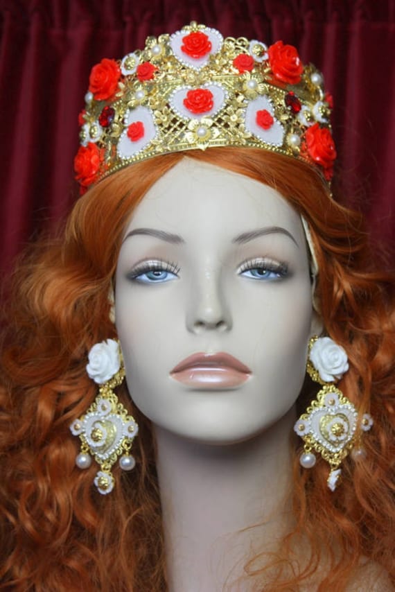 Gold Tiara with Red Rose Accents and Pearls Belle Inspired Tiara: Gold, Rhinestones, Hidden Mickeys - Etsy main image 4