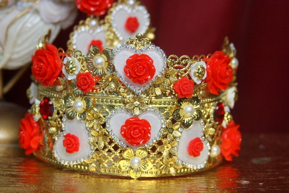 Set of Baroque Rocooco Gold Filigree White Heart Red Rose  display picture 3