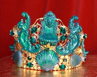 Malachite Effect Baroque Lion Fountains  Hand Painted Headband Crown