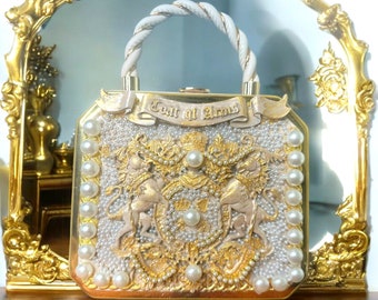 Baroque Pearl Lions Embellished Unusual Boutique Handbag