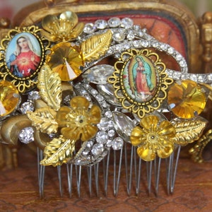 Cameo Virgin Mary Crystal Hair Comb