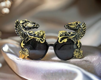 Unicorns Steampunk Goth Unusual Embellished Hand Painted Shades Sunglasses