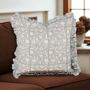 Taie d&#39;oreiller à volants floral gris style maison de ferme vintage taie d&#39;oreiller pour canapé-lit ou chambre d&#39;enfant, décoration champêtre française romantique