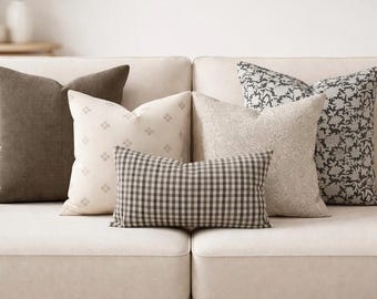 Neutral Designer Pillow Combo Set Beige Brown Black Throw Pillow Covers Farmhouse Modern Sofa Pillow Set 5 Pillow Cover Set