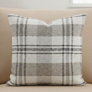 Neutral Plaid Pillow Cover Beige Gray Plaid Throw Pillow Farmhouse Cushion Cover Rustic Modern Couch Pillow Neutral Decor