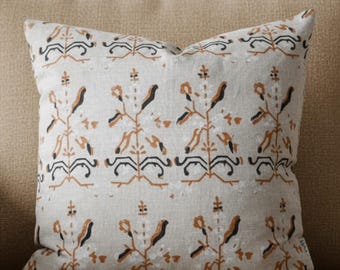 Neutral Block Print Pillow Cover Beige Black Floral Throw Pillow Cream Artisan Cushion Cover Cottage Style Neutral Home Decor