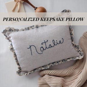 personalized name pillow ruffle custom embroidered baby pillow insert included nursery decor baby shower gift heirloom keepsake