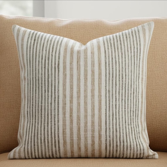 Neutral Beige Stripe Pillow Cover Woven Upholstery Stripe Cushion Neutral Farmhouse Pillow Cover Tan Cream Sofa Pillow Modern Neutral Decor