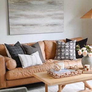 Brown Designer Fabric Pillow Cover Combo Set 5-Pack Block Print Cushion Set Cottagecore Farmhouse Living Room Sofa Sectional Decor