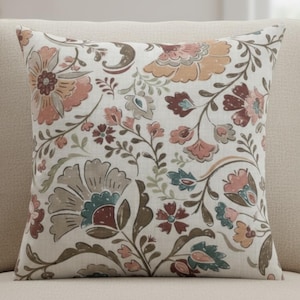 Neutral Floral Pillow Cover Vintage Floral Throw Pillow Cover Cottage Floral Cushion Cover Terracotta Sage Floral Pillow Farmhouse Style