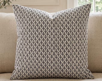 Brown Block Print Pillow Cover, Small Botanical Throw Pillow, Neutral Brown Cream Cushion Cover, English Cottage Decor, Vintage Accent Pillo