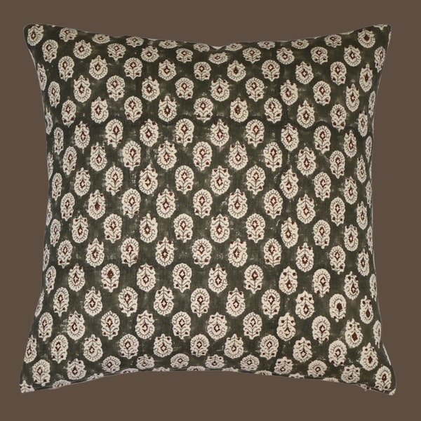 Ida Pillow Cover, brown pillow cover, moody pillow covers, moody pillows, block print pillow, block print pillow cover, dark pillow, pillow