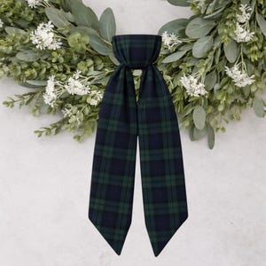Navy and Green Plaid Wreath Sash Ribbon for Winter Home Decor Table Mantel Door Accent Everyday Neutral Styling