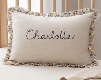 Personalized Baby Name Pillow Custom Embroidered Nursery Pillow Ruffle Lumbar Pillow Baby Shower Gift Custom Kids Name Cushion