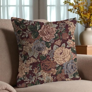 Floral tapestry pillow cover vintage style throw pillow home decor gift handmade living room pillow cover moody nursery decor nursery flower