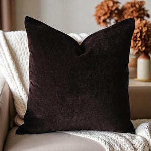 dark brown chenille pillow cover decorative throw cushion textured sofa pillow handmade cushion cover neutral accent pillow for couch or bed