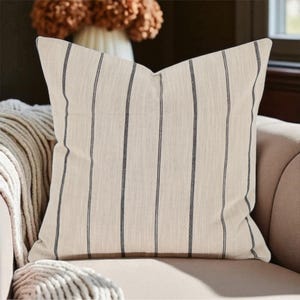 Beige and Black Striped Pillow Cover Designer Upholstery Fabric Farmhouse Throw Pillow Modern Sofa Cushion for Living Room or Bedroom