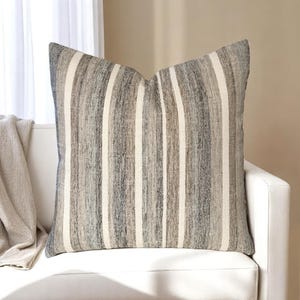 Gray Striped Pillow Cover Designer Upholstery Fabric Farmhouse Throw Pillow Modern Sofa Cushion for Living Room or Bedroom