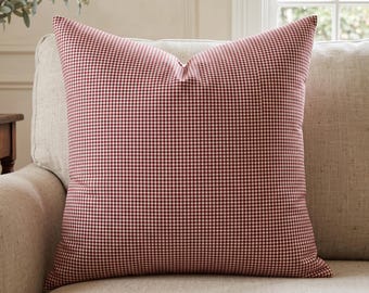 Red Gingham Pillow Cover, Burgundy Check Throw Pillow, Fall Cottage Accent Cushion, English Country Heritage Pillow, Christmas Plaid Decor