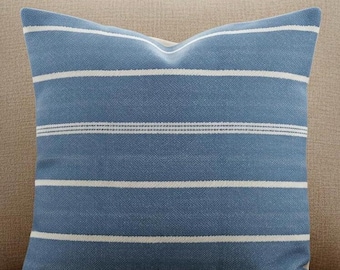 Blue Stripe Pillow Cover Coastal Blue Throw Pillow Farmhouse Striped Cushion Cover Blue and White Pillow Square or Lumbar