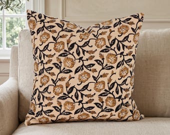 Neutral floral pillow cover beige brown throw pillow botanical vine print accent cushion warm neutral farmhouse living room decor