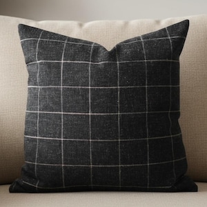 Black Windowpane Pillow Cover Modern Farmhouse Throw Pillow Cover Black Grid Pillow Neutral Plaid Cushion Cover