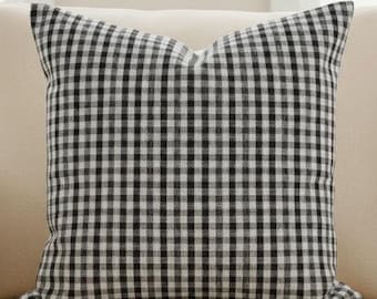 Black and White Gingham Pillow Cover Farmhouse Check Throw Pillow Buffalo Check Cushion Neutral Farmhouse Decor Square or Lumbar