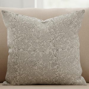 Neutral floral pillow cover beige ivory botanical throw pillow subtle vintage print cushion cover modern farmhouse decor