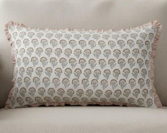 Floral Ruffle Pillow Cover Neutral Floral Throw Pillow Cottage Style Pillow Cover Beige Floral Cushion Cover Farmhouse Sofa Pillow