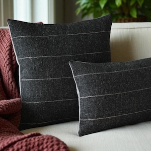 Black Striped Pillow Cover Designer Fabric Sofa Cushion Modern Farmhouse Throw Pillow Accent for Living Room or Bedroom Decor