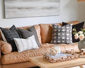 Neutral Brown Black Pillow Combo Set Designer Sofa Pillow Covers 5 Pillow Cover Set Modern Farmhouse Couch Pillow Set