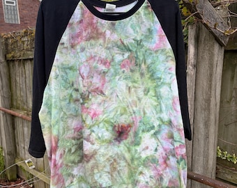 tie dye t-shirt, jersey t-shirt, ice dyed, pink and greens, extra large