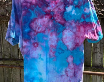 tie dye t-shirt, rainbow ice dyed, adult extra large v neck