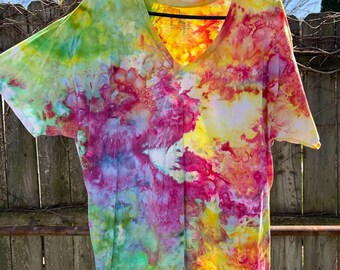tie dye t-shirt, rainbow ice dyed, adult extra large v neck