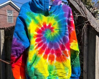 Moletom infantil tie-dye, tingido à mão com estampa de arco-íris, para jovens