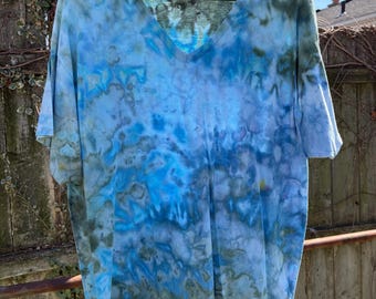 tie dye t-shirt, ice dyed, adult 2XL v neck